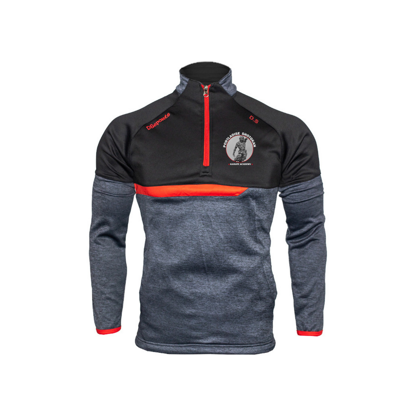 Portlaoise Shotokan Karate Academy - Half Zip Gasly Black/Red (STOCK)