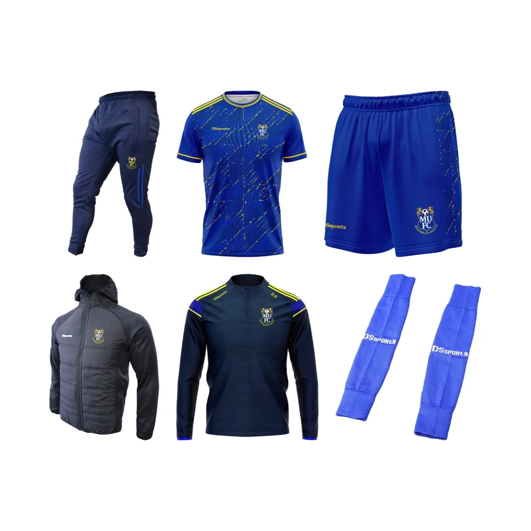 Kids Mountmellick United Bundle - Skinny bottoms, Socks, Shorts, Half zip, Jacket & Jersey